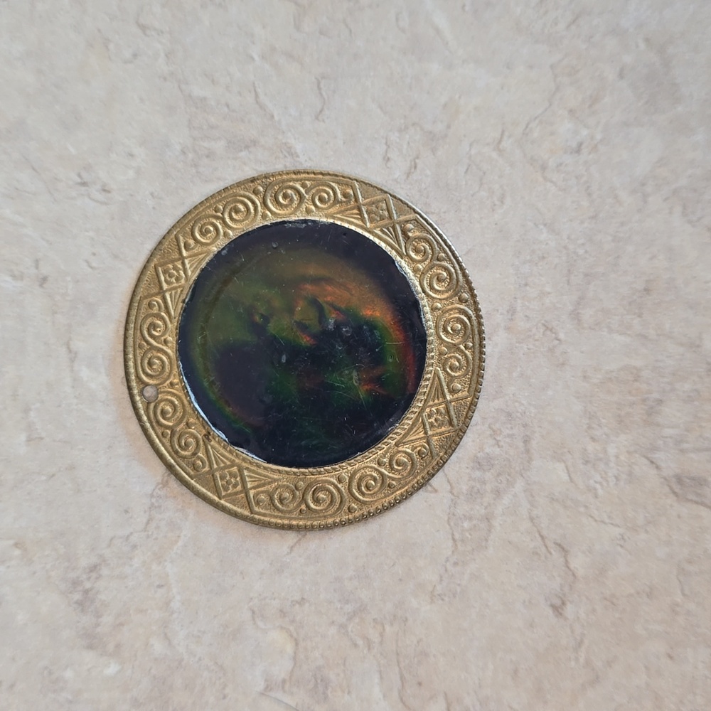 Necklace charm gold with a yellow and green moon and stars vintage
